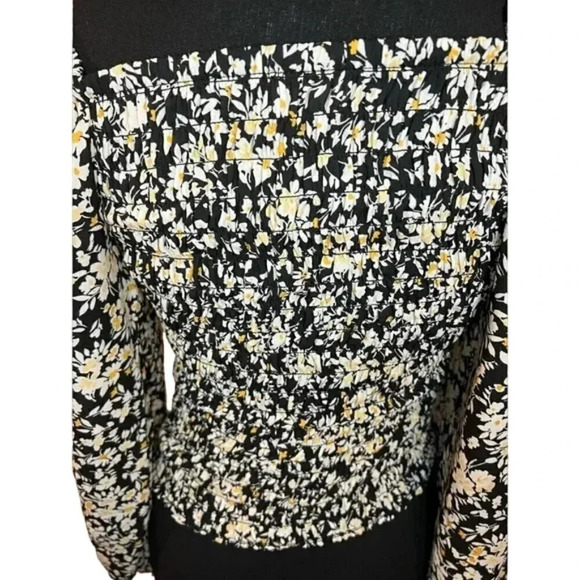 Sienna Sky Small Black Yellow Floral Square Neck Crop Smocked Top - Picture 3 of 14